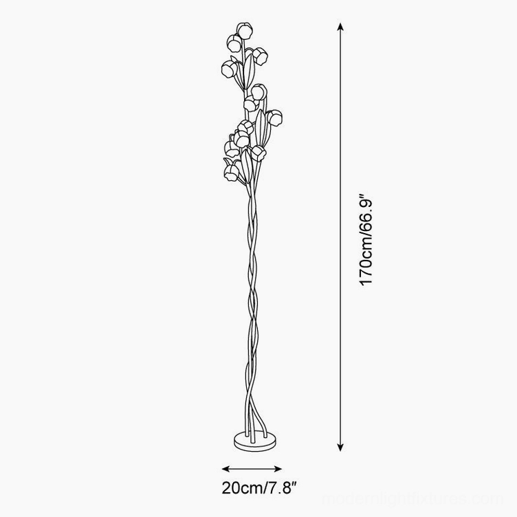 Lily of the valley floor lamp technical specification drawing showing 170cm height and 20cm base diameter dimensions
