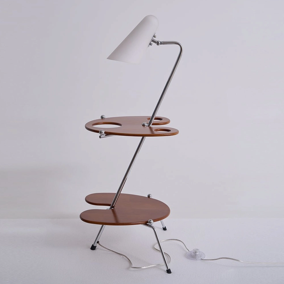 Mid-century floor lamp with walnut and white color options showing Scandinavian design influence