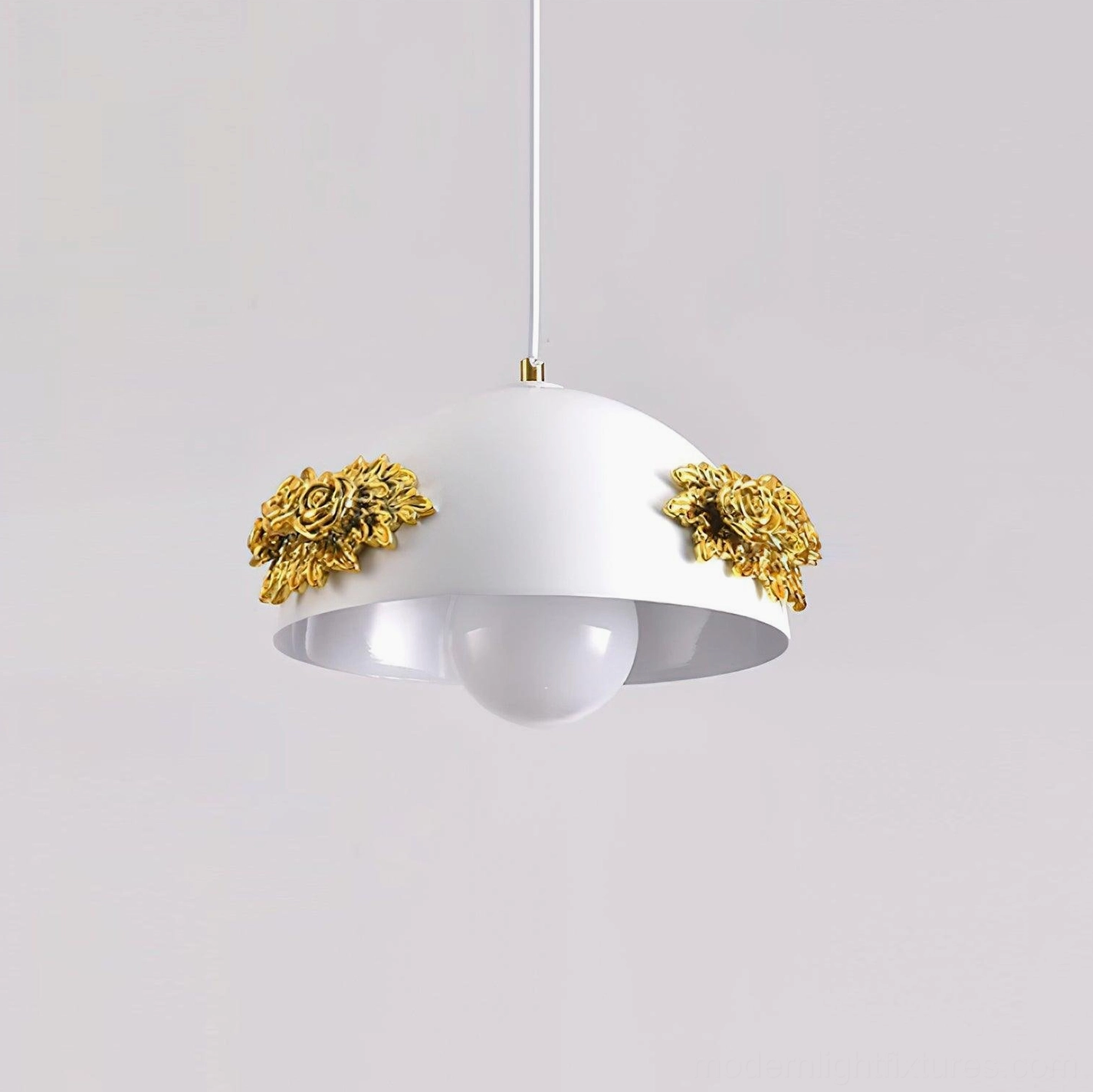 Floral pendant ceiling fixture with botanical rose decoration, acrylic shade soft lighting, romantic home décor piece