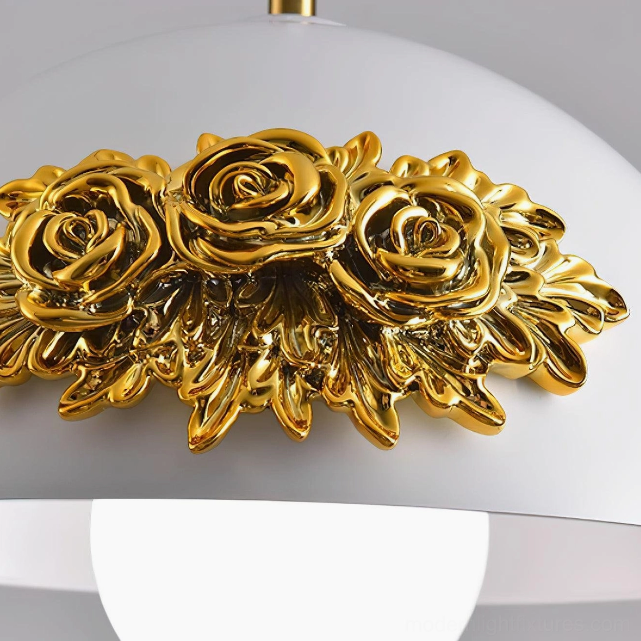 Floral dome pendant light with detailed 3D rose appliqués, contemporary romantic ambient lighting for modern homes