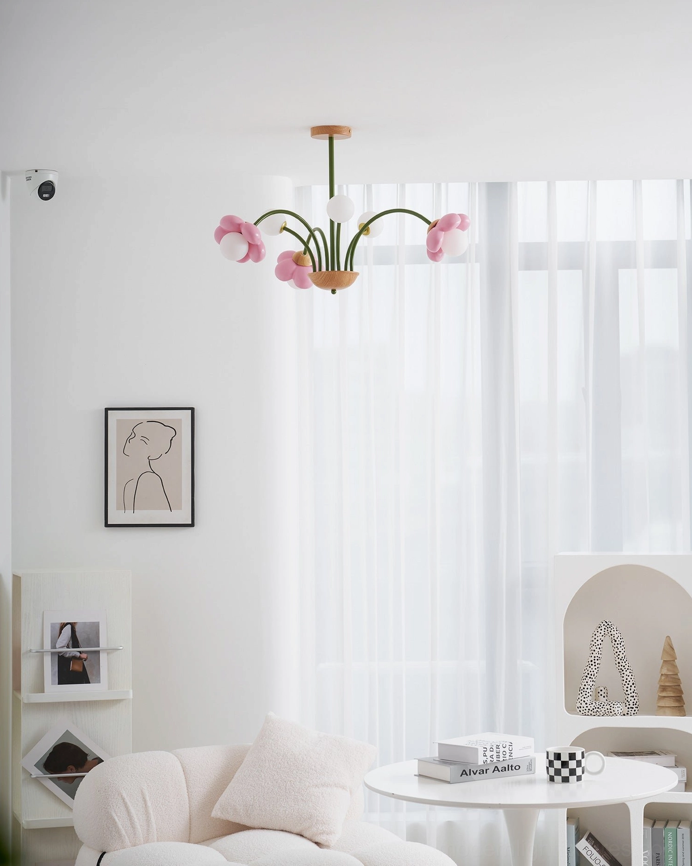 Floral light fixture artistic rendering showing color variants and design variations available