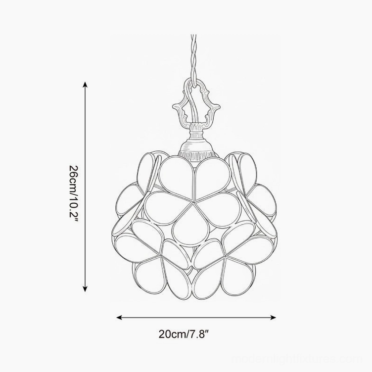 Technical dimension sketch of floral pendant light showing 20cm diameter and 26cm height