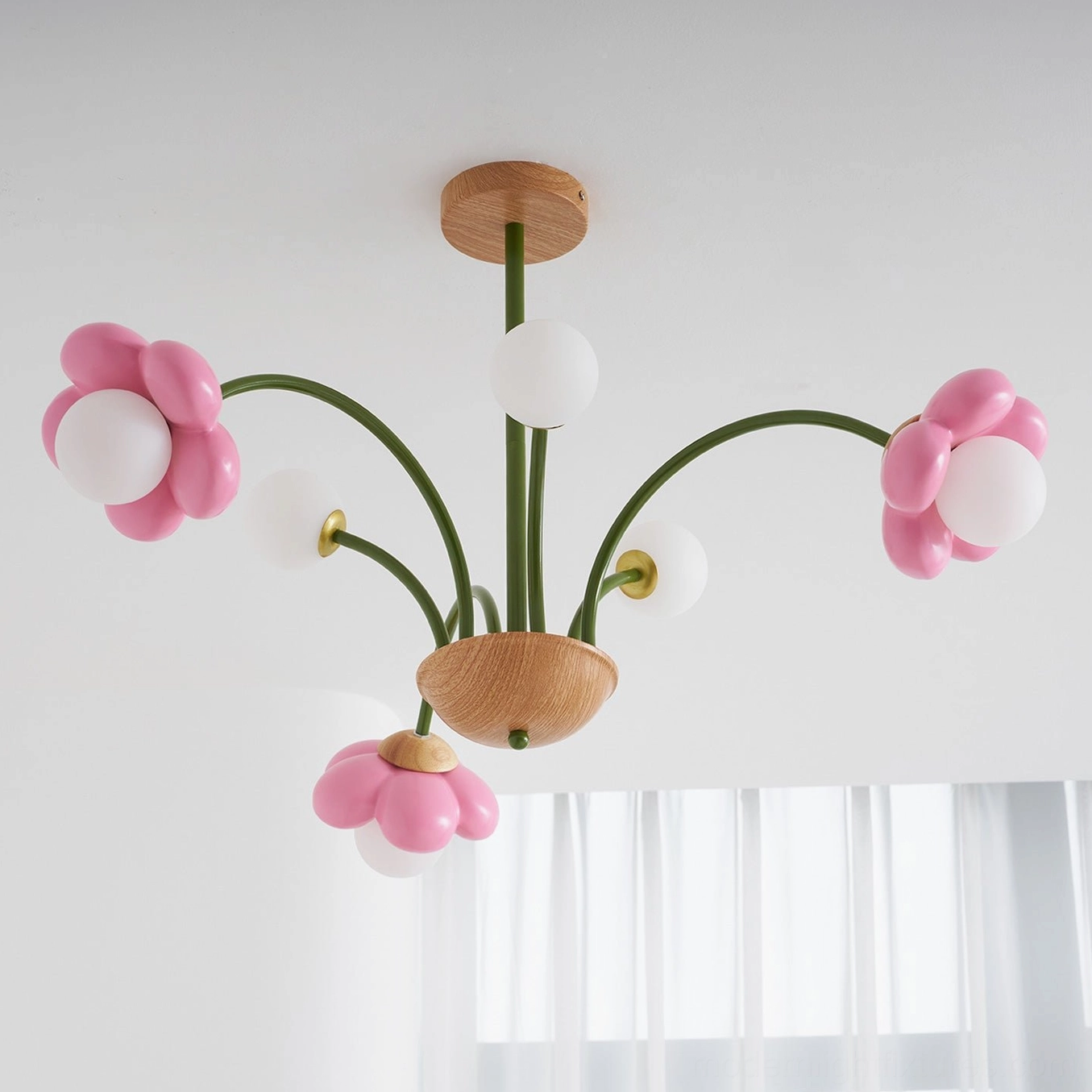 Floral pendant light multiple bloom configuration showcasing dimensional flower head arrangement