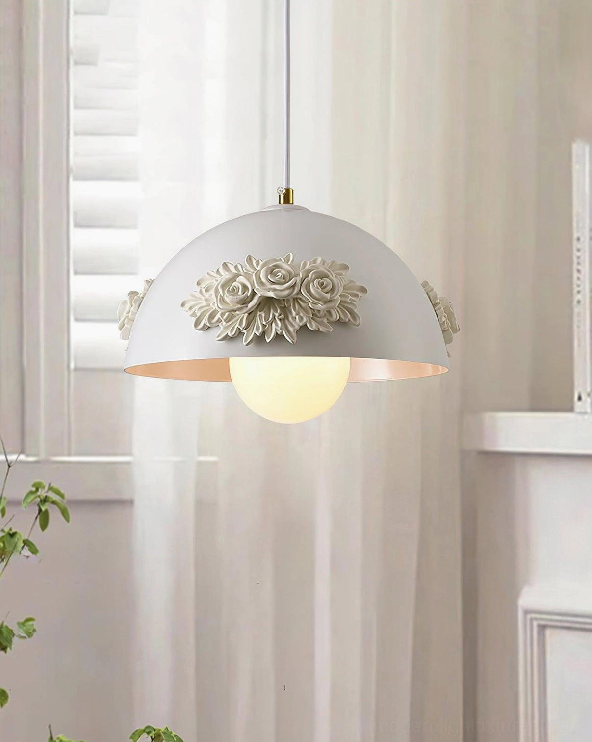 Floral rose pendant light with adjustable wire suspension, modern romantic style decorative ceiling fixture for home interiors