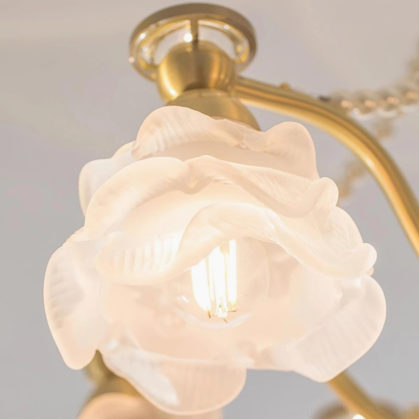 Floral rose pendant light with brass frame - creates petal-shaped ceiling light projection effect