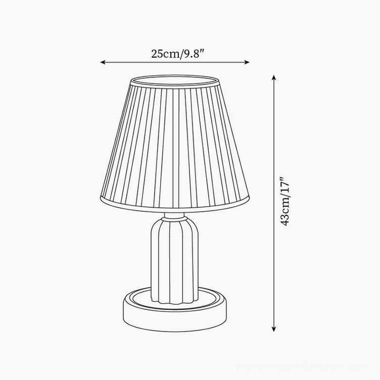 Technical illustration of floral table lamp showing exact dimensions 25cm diameter 43cm height and proportions