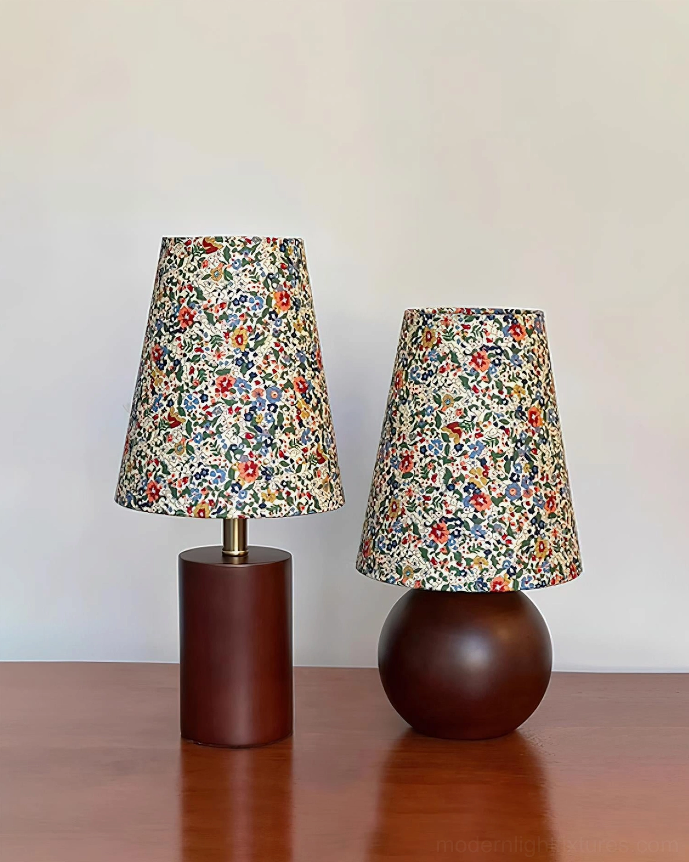 Wooden base table lamp floral shade construction quality and craftsmanship detail