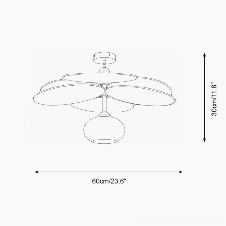 Floravane centered globe ceiling light technical line drawing orthographic view