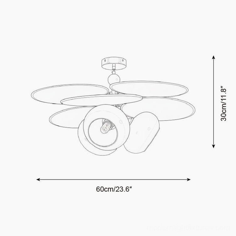 Floravane irregular rounded glass shades ceiling fixture technical drawing orthographic specifications