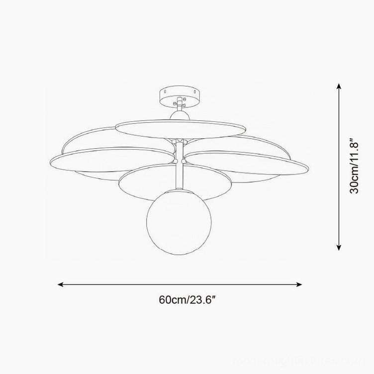 Floravane single head ceiling light technical drawing orthographic front view specifications