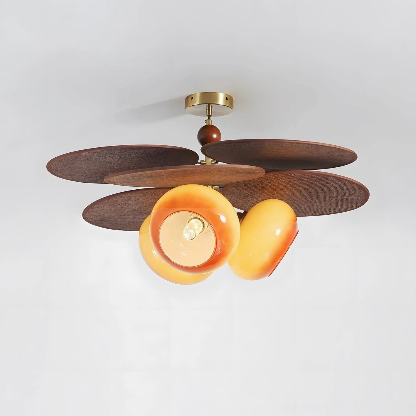 Floravane three head brown and caramel ceiling lamp organic petal design variant