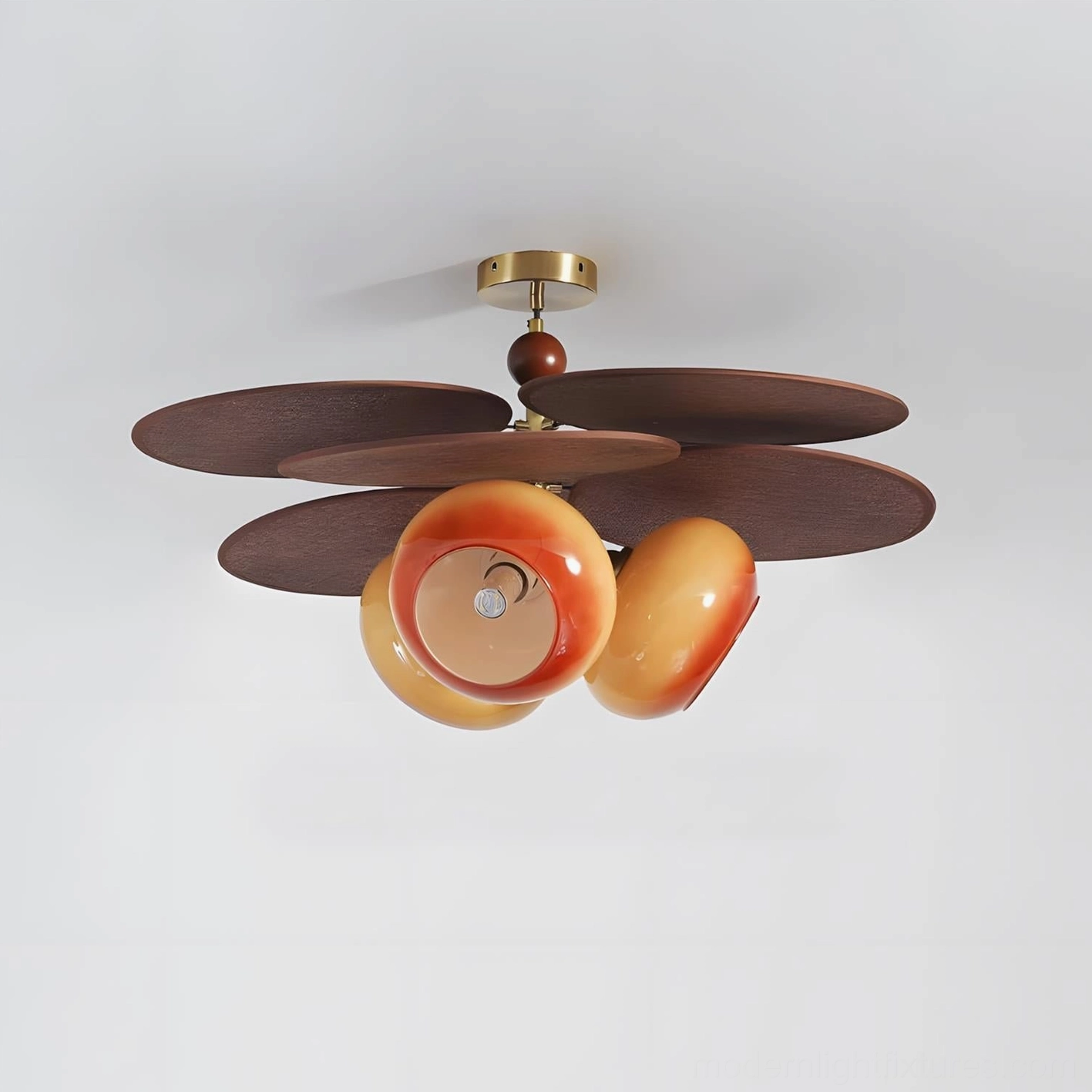 Floravane three head ceiling light fixture brown and caramel petal design ambient lighting