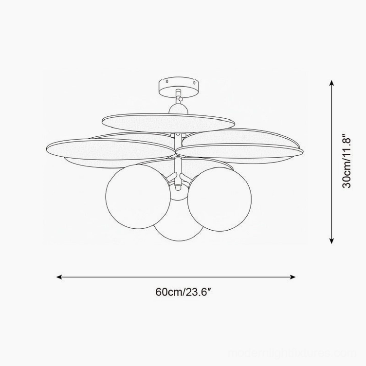 Floravane three head pendant ceiling light technical drawing orthographic specifications