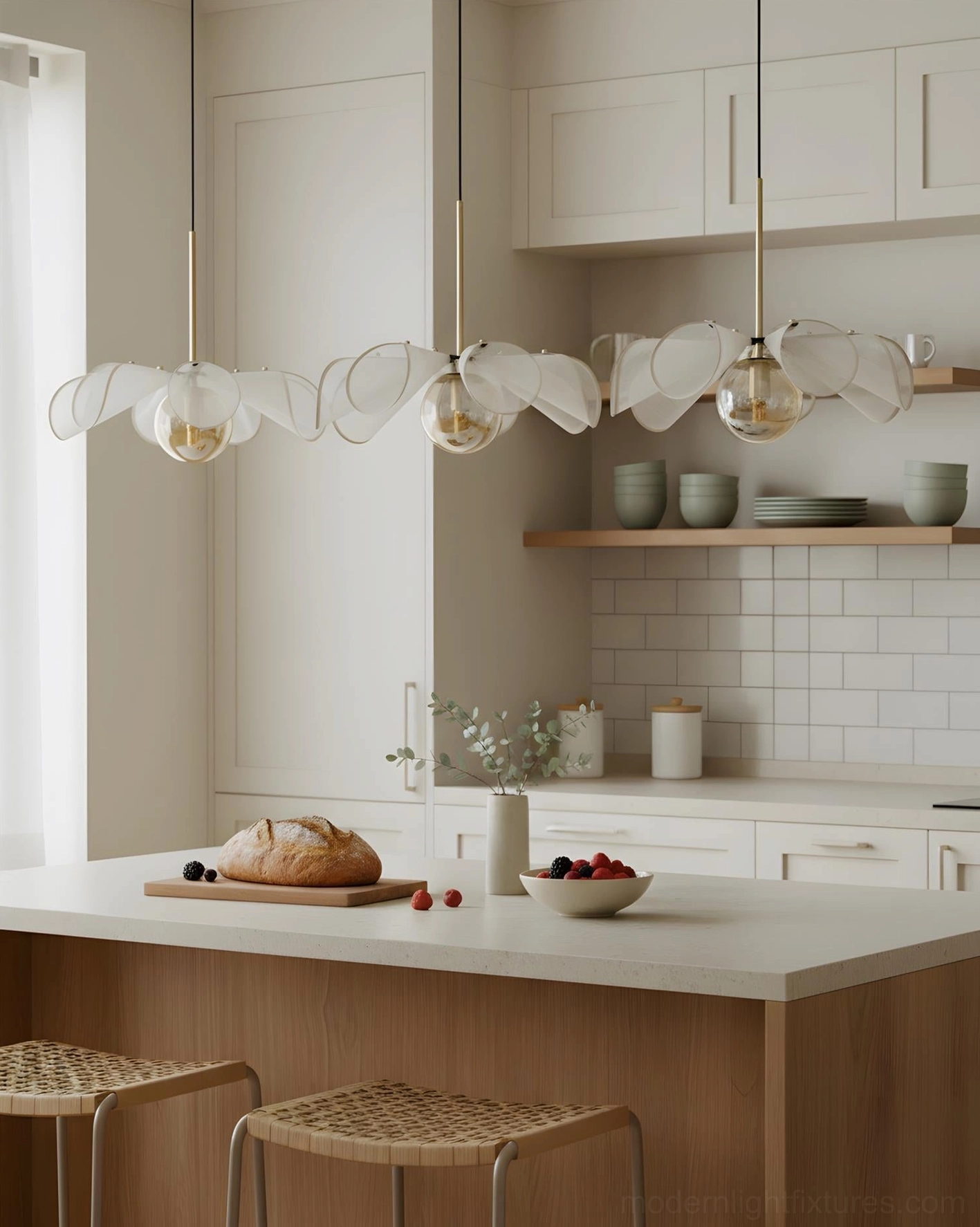 Florello modern petal pendant light fixture close-up showing translucent glass petal formation