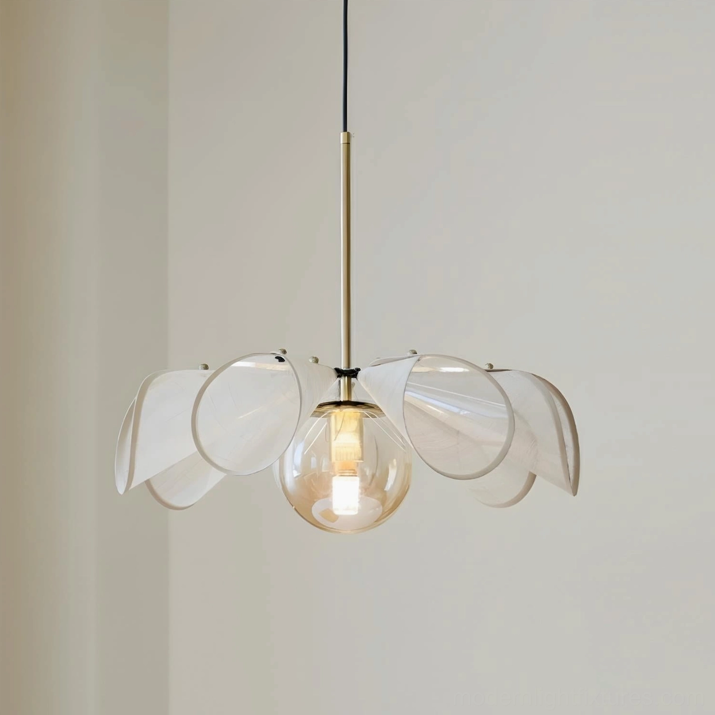 Florello glass petal pendant light beige cognac finish variant modern sculptural chandelier fixture