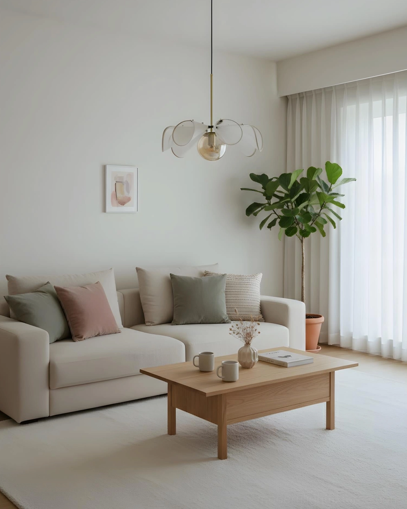 Florello modern glass petal pendant light full fixture view with warm amber glow ambiance