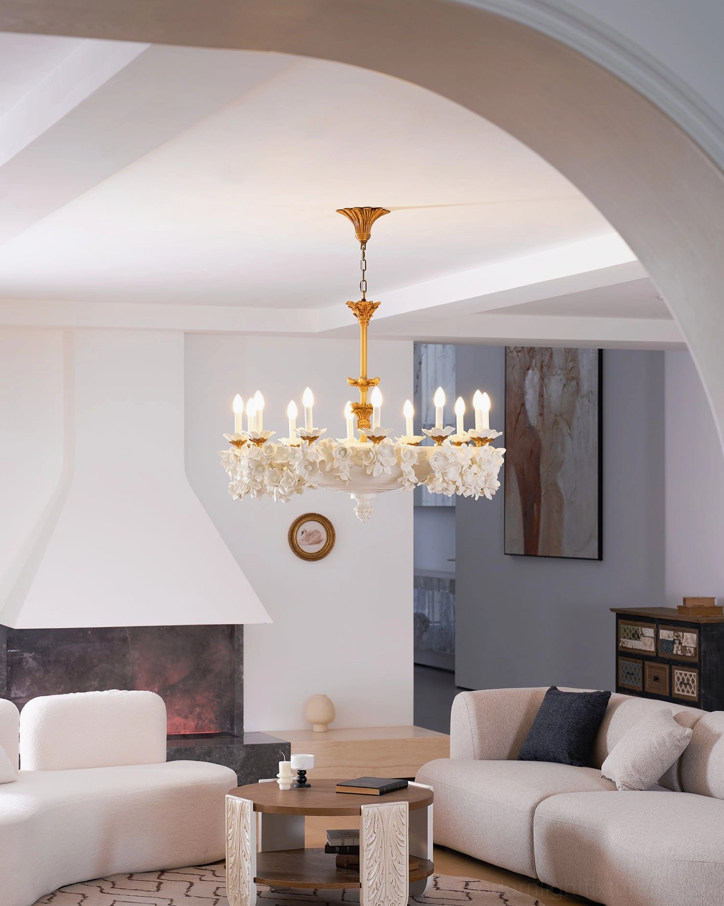 Florentine Petals chandelier detail of hand-crafted resin composite petal construction