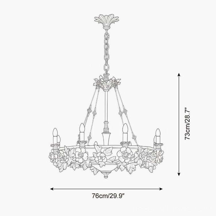 Florentine Petals Chandelier technical drawing - Model A specifications with dimensions