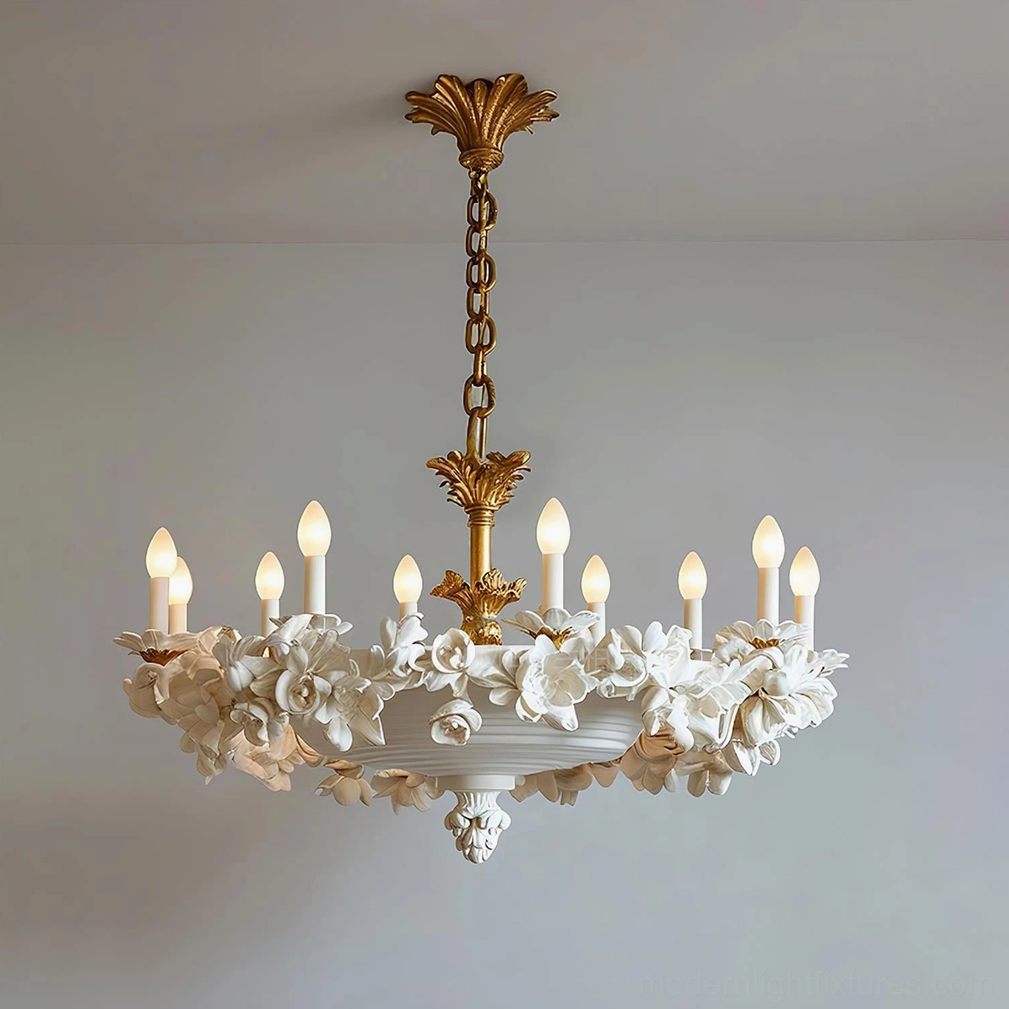 Florentine Petals Chandelier Model B 10-head showing medium-scale installation