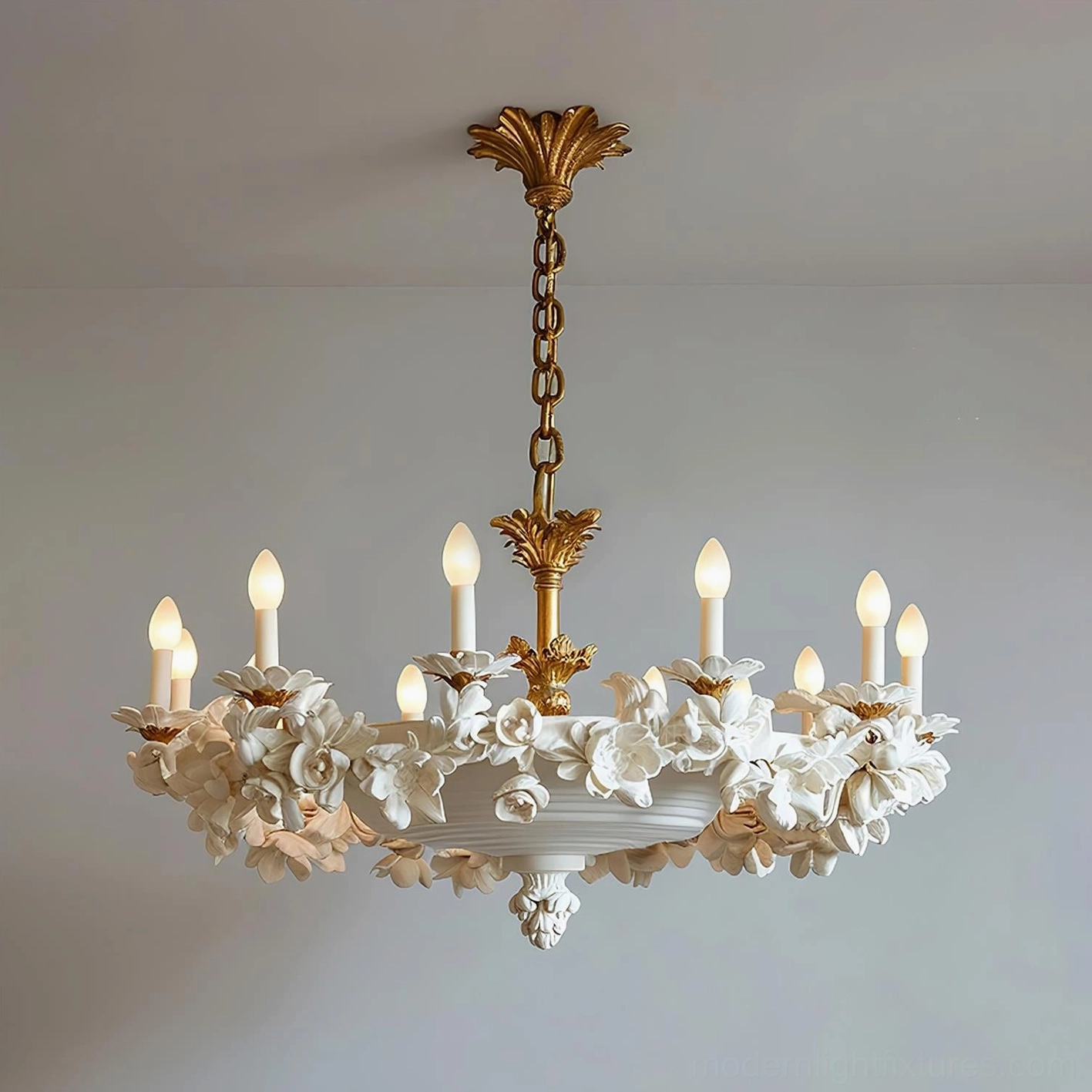 Florentine Petals Chandelier Model B 12-head configuration in dining room ambiance