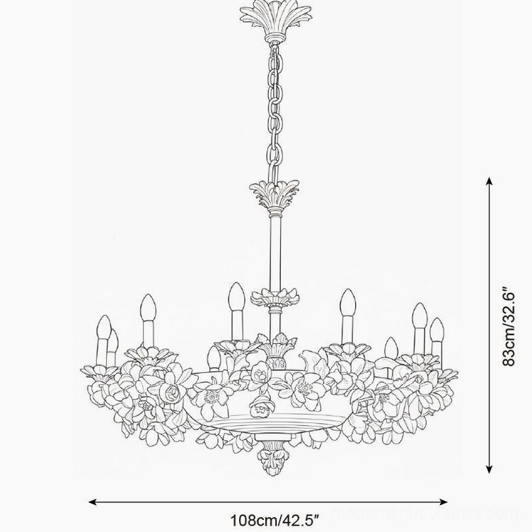 Florentine Petals botanical light fixture detailed view of petal texture and gold frame