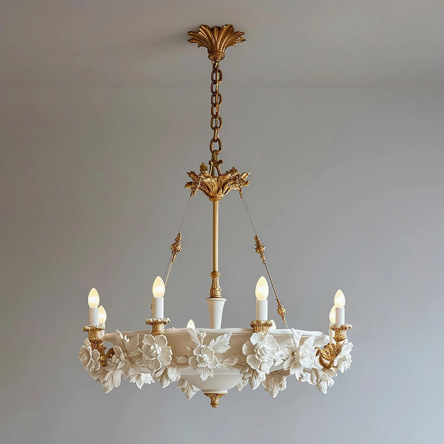 Florentine Petals vintage gold floral chandelier front studio product photography