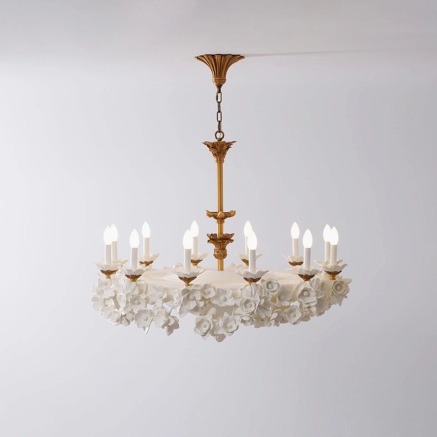 Florentine Petals vintage gold chandelier in transitional interior design style
