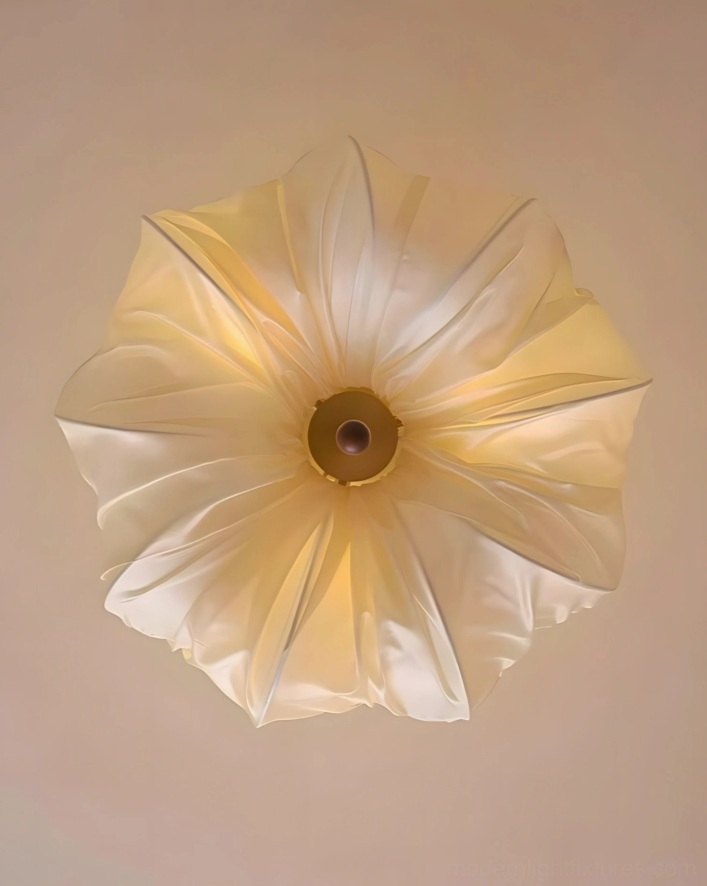 Floretta petal ceiling light fixture available in gold, beige, and walnut color finish options