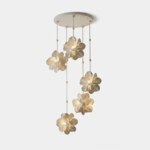 Florielle Cascade Chandelier with hand-carved white gypsum-resin flower heads in studio setting