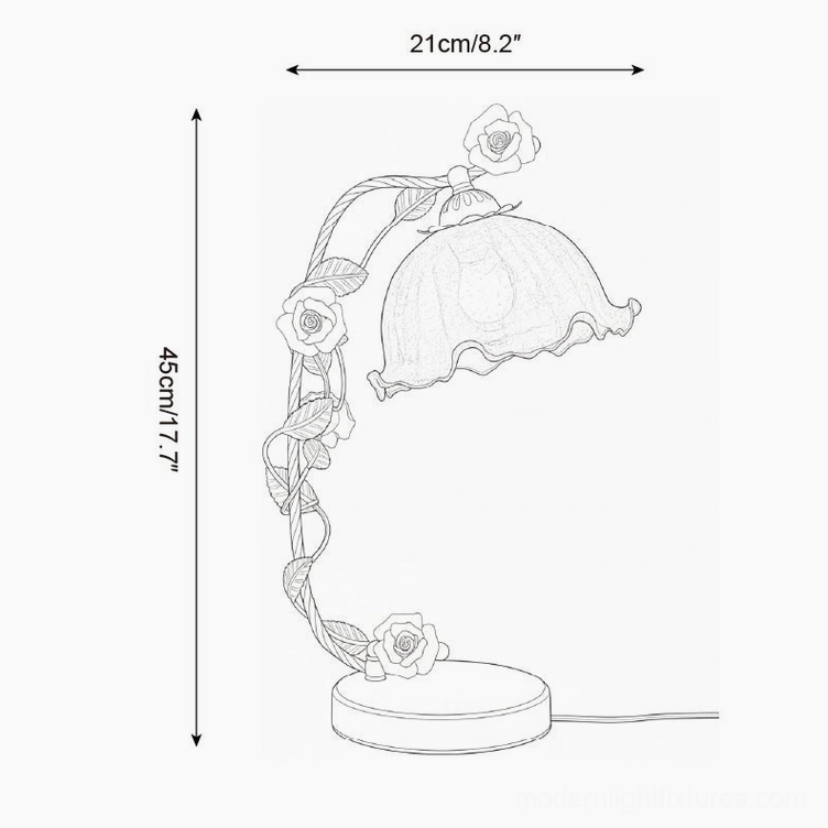 Florielle rose table lamp technical schematic drawing with size annotations, front view line art illustration