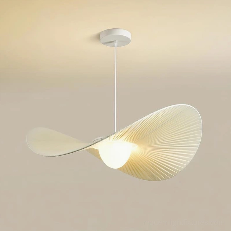 Florina 60cm large pendant light variant in white and beige fabric creating statement lighting in spacious modern interior
