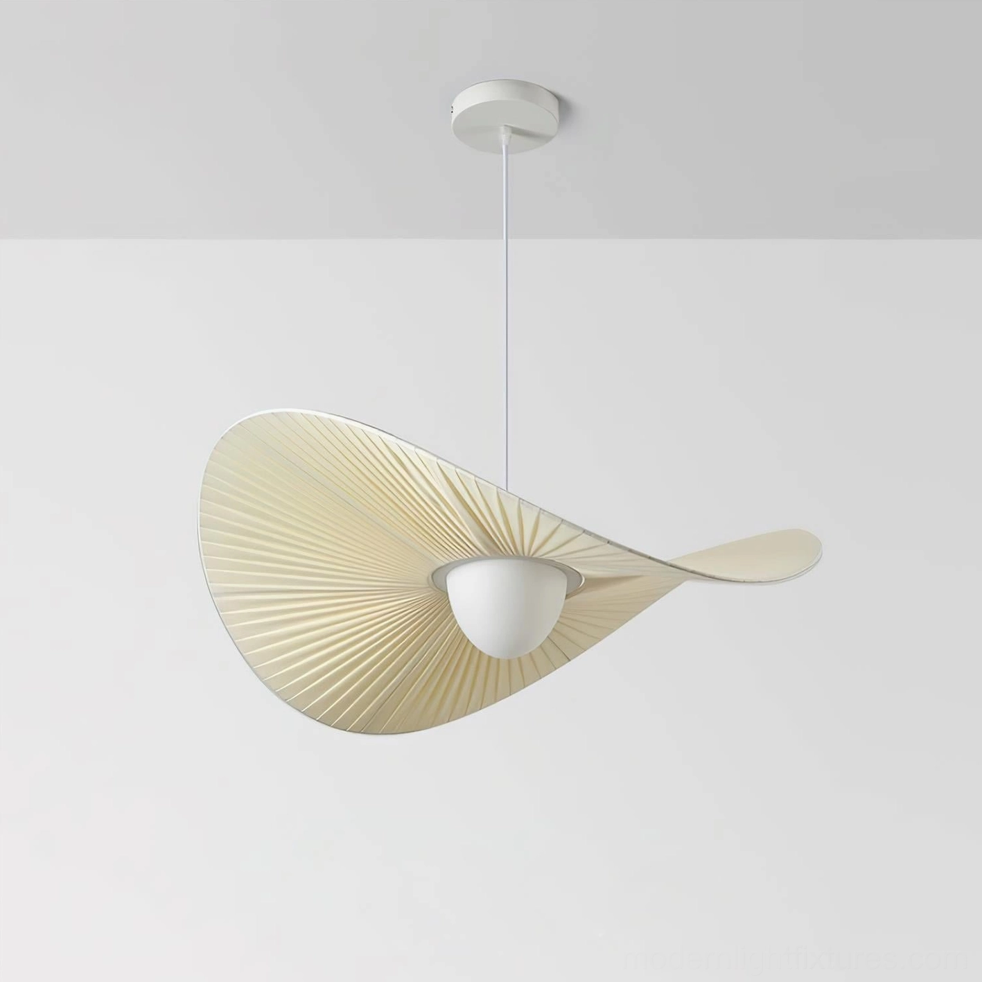 Florina pendant fixture in Scandinavian interior design setting combining organic form with minimalist aesthetic and neutral palette