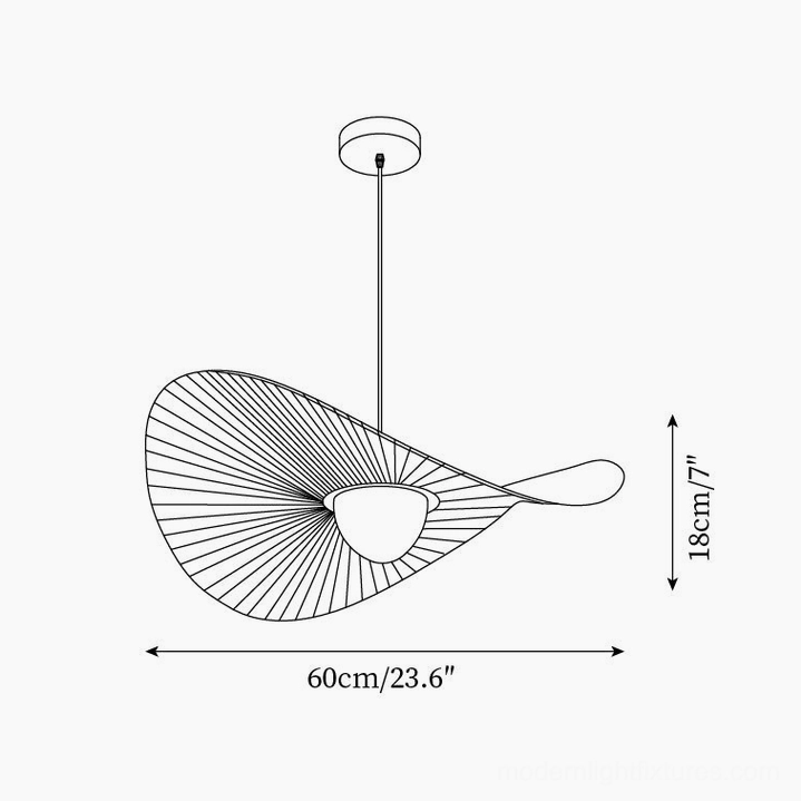 Florina pendant lamp technical design drawing showing orthographic side view with detailed dimensions 60cm width x 18cm height specifications