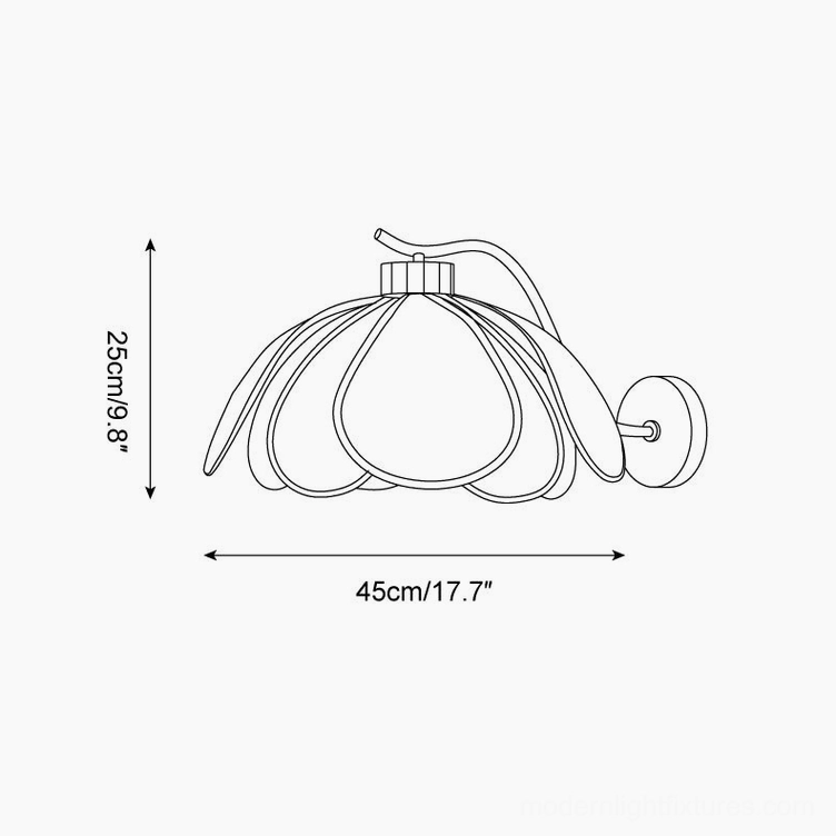 Florvia wall sconce technical dimension drawing showing 45cm width by 25cm height specifications and petal structure