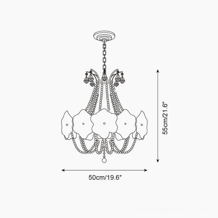 Botanical flower chandelier technical line drawing 50cm diameter specification sheet