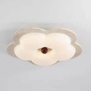 Overhead view of Lumi Flower modern ceiling light fixture displaying petal-shaped warm white glow and sculptural design details