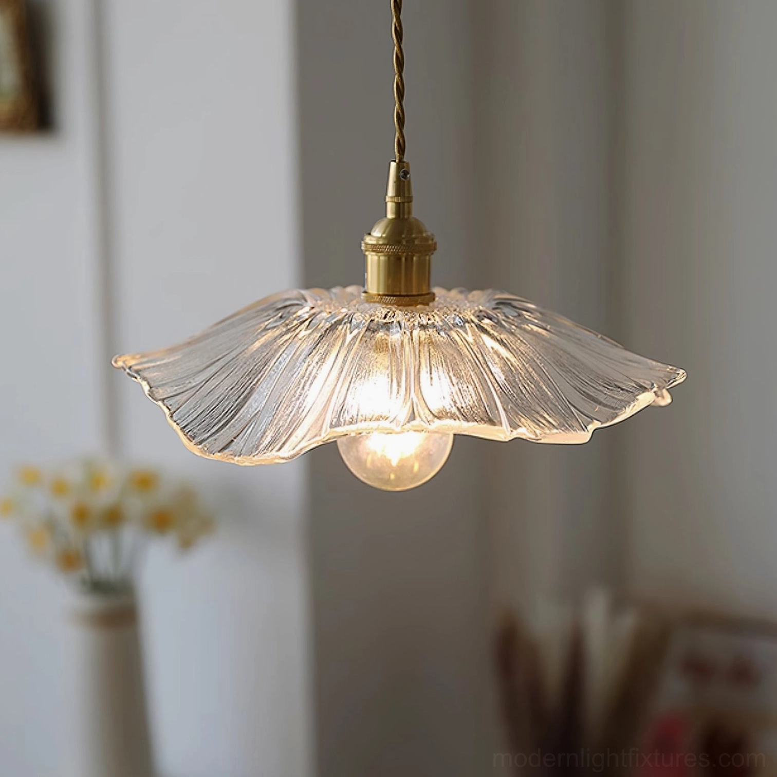 Flower glass pendant light fixture design and construction detail view