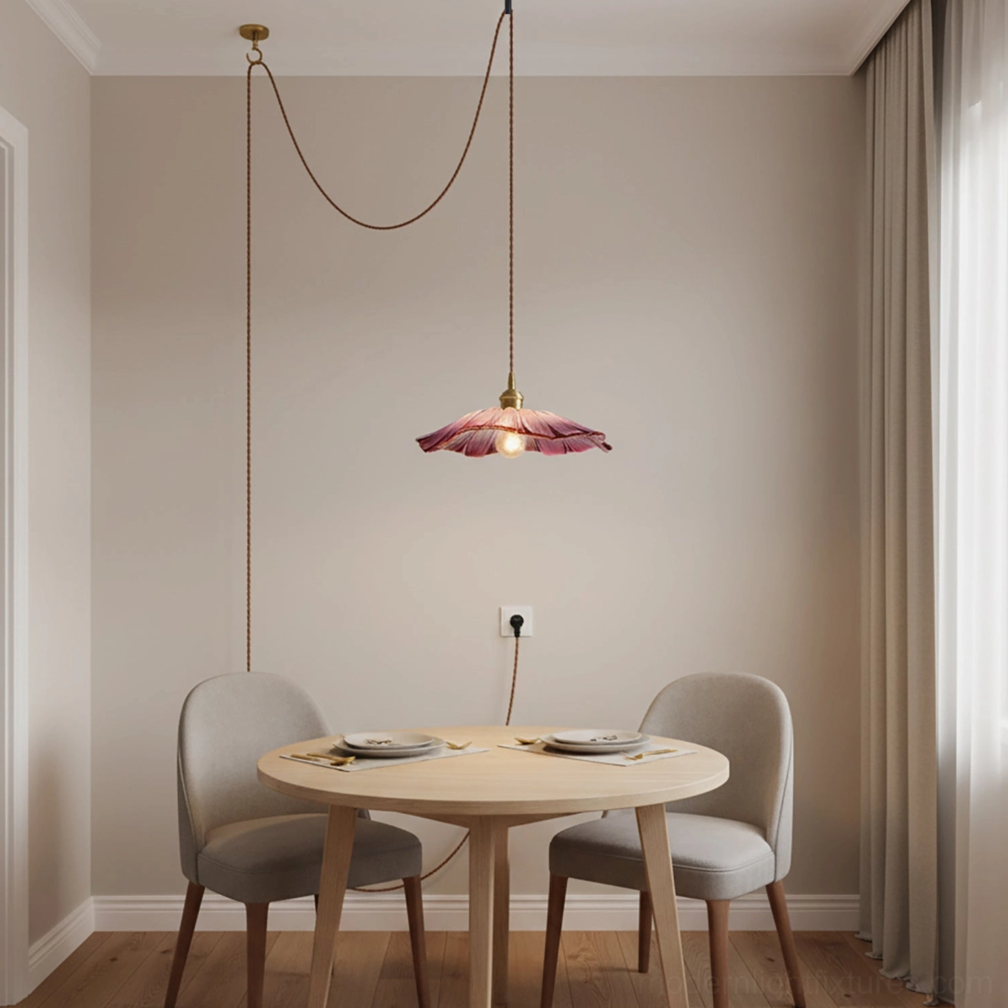 Flower glass plug-in pendant light multiple color options and shade variations display