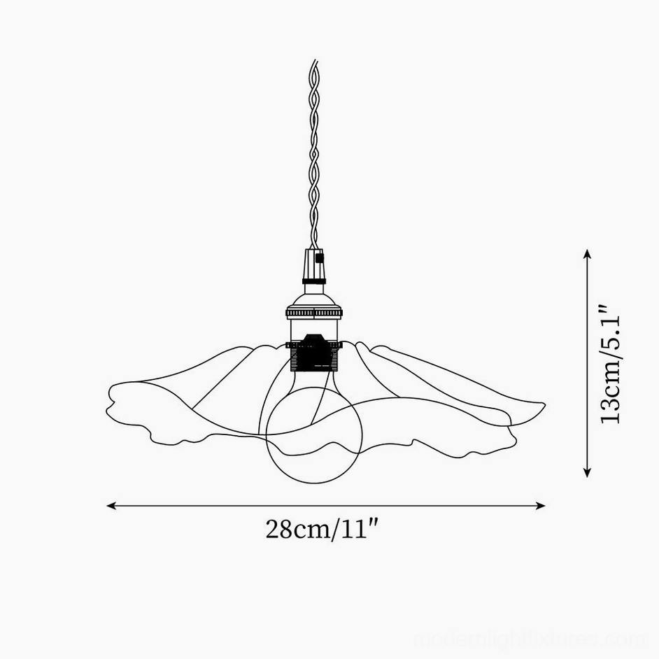 Flower glass pendant light technical drawing with dimensional specifications and size measurements
