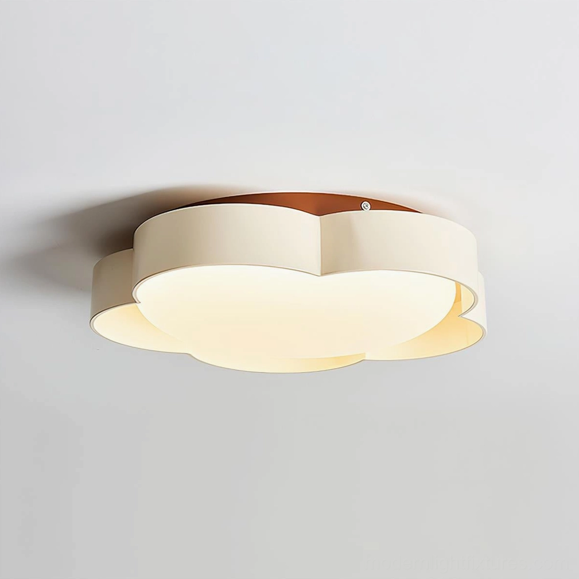 Contemporary flower petal ceiling light with wood-grain metal trim - integrated LED fixture