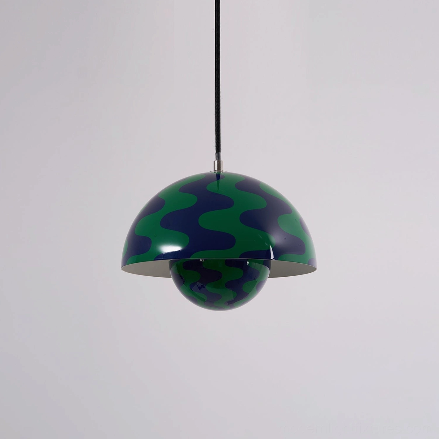 Flowerpot pendant light providing focused illumination over kitchen preparation surface