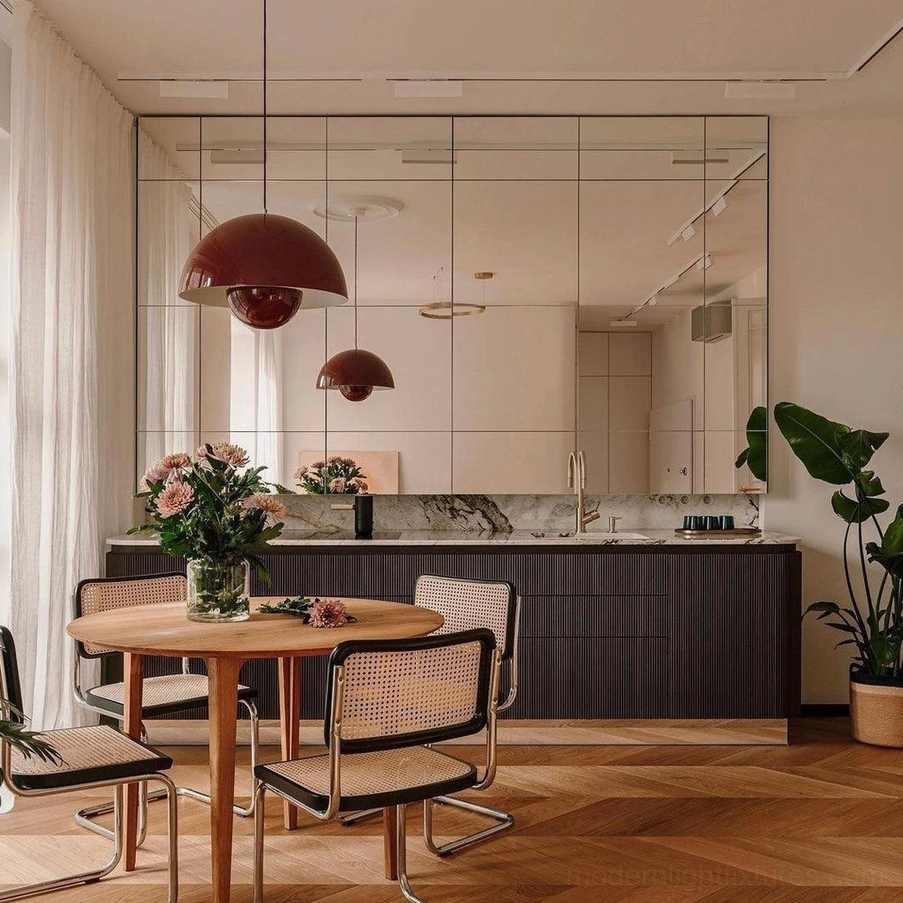 Large Flowerpot pendant light suspended at dining height providing optimal task illumination