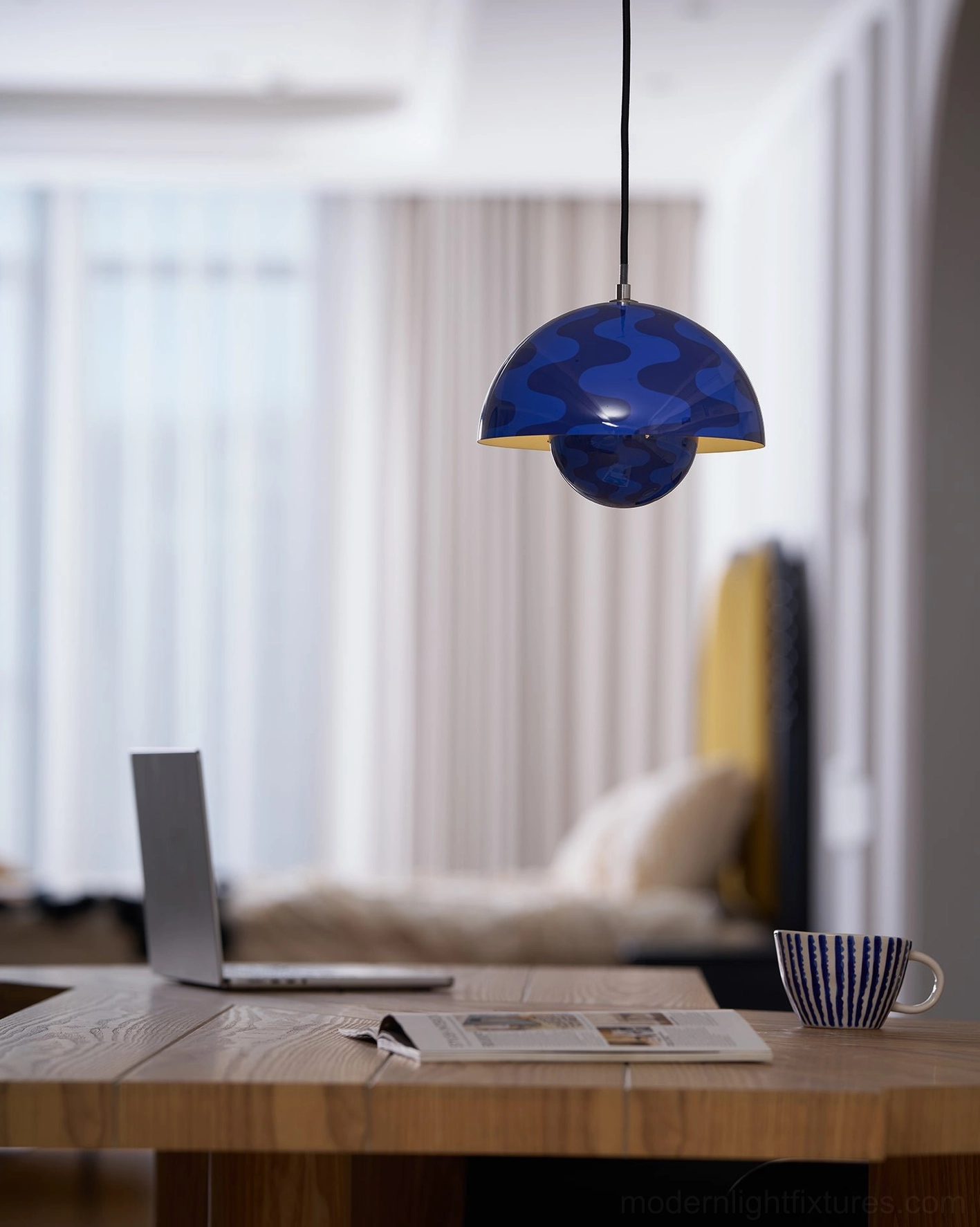 Flowerpot pendant light photographed in luxury modern dining room interior design setting