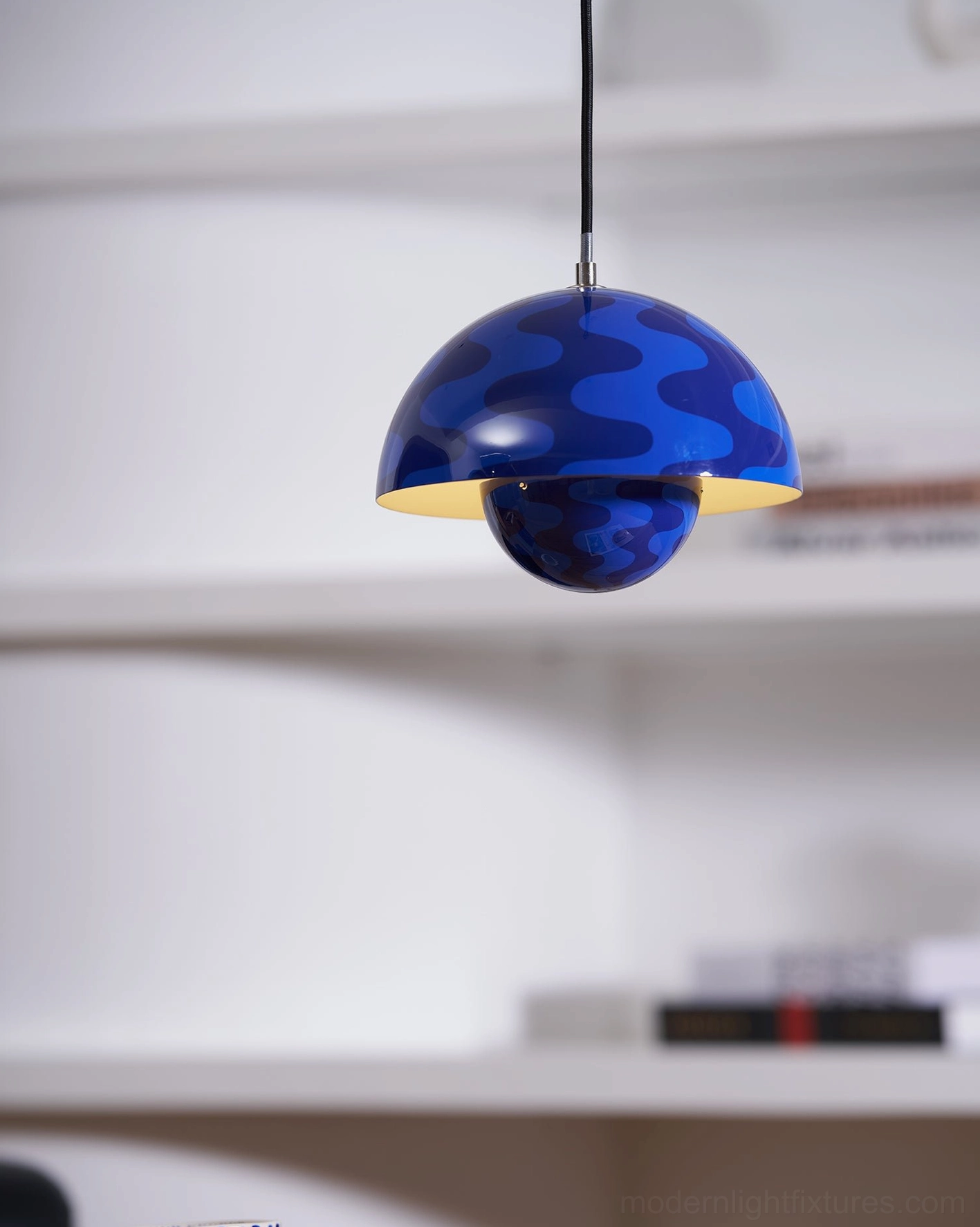 Flowerpot pendant light in minimalist black and white interior color palette