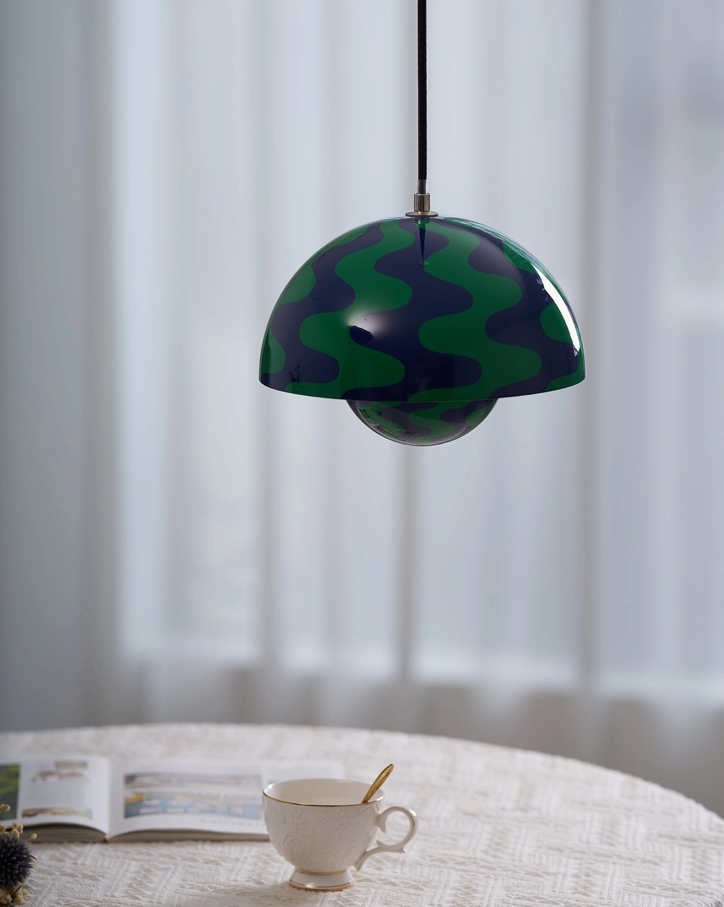 Flowerpot pendant light in monochromatic color scheme modern minimalist dining room