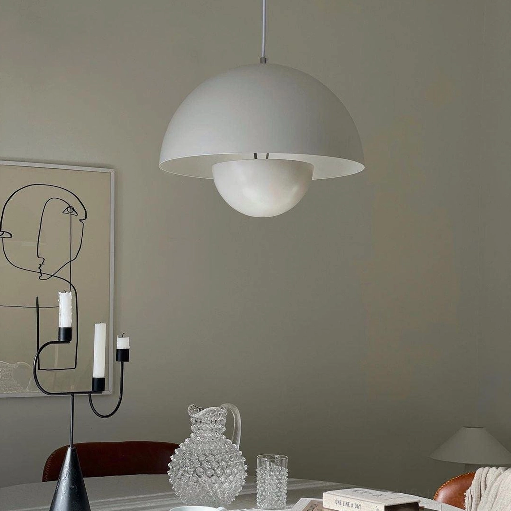 Flowerpot pendant light showing aluminum shade material quality and finish durability