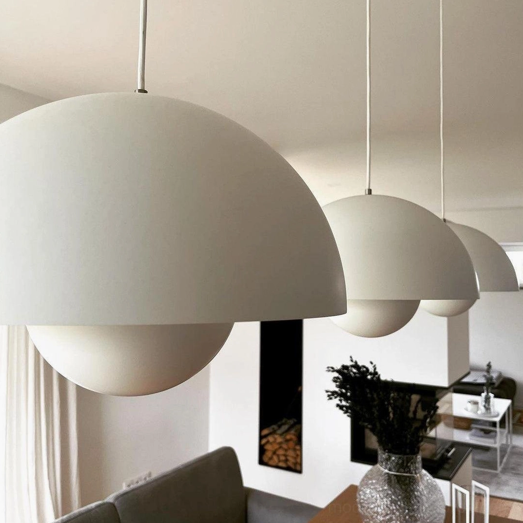 Flowerpot pendant light geometric form viewed from below showing perfect hemisphere proportions