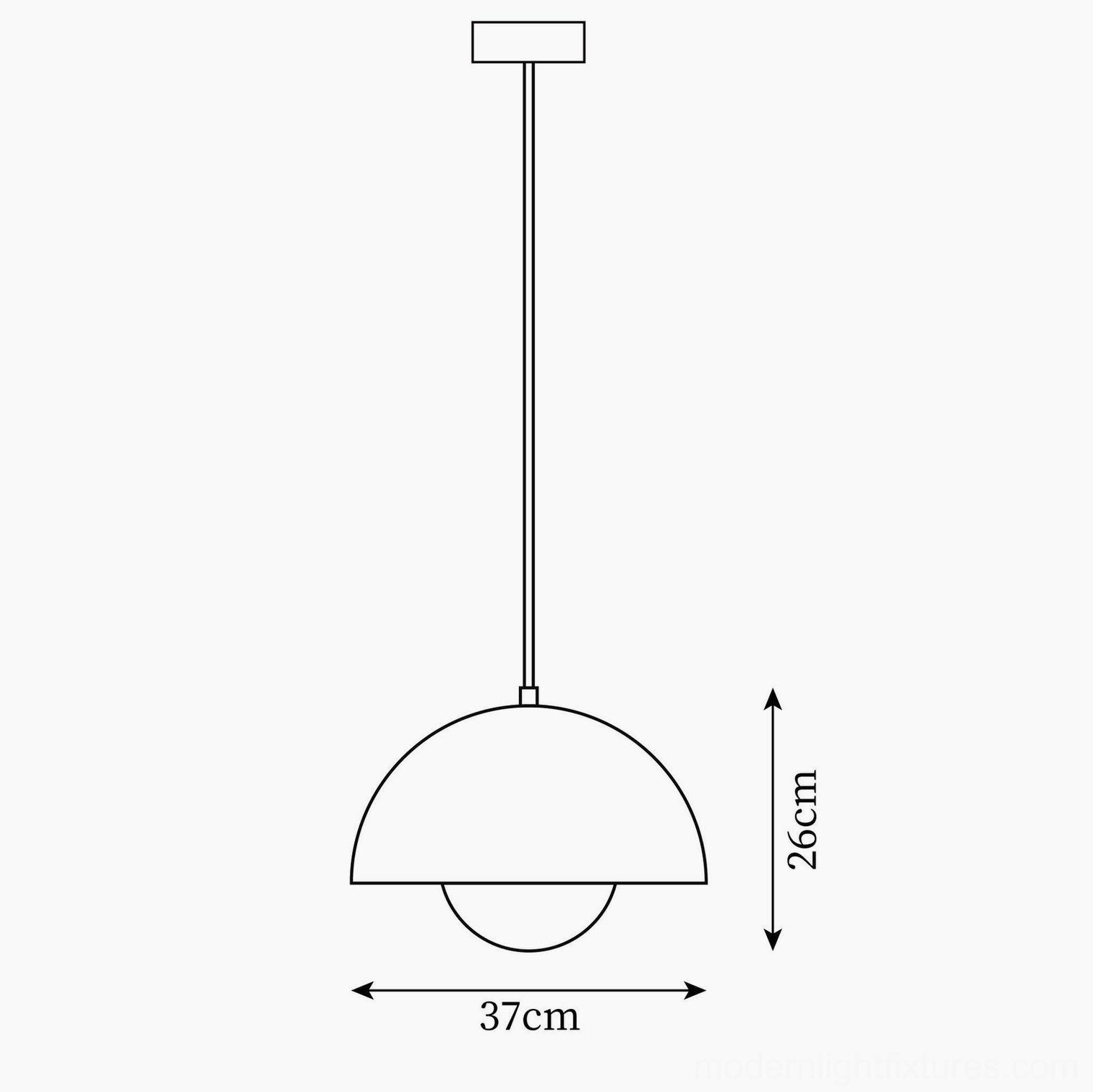 Flowerpot pendant light technical drawing with dimensional measurements and specifications