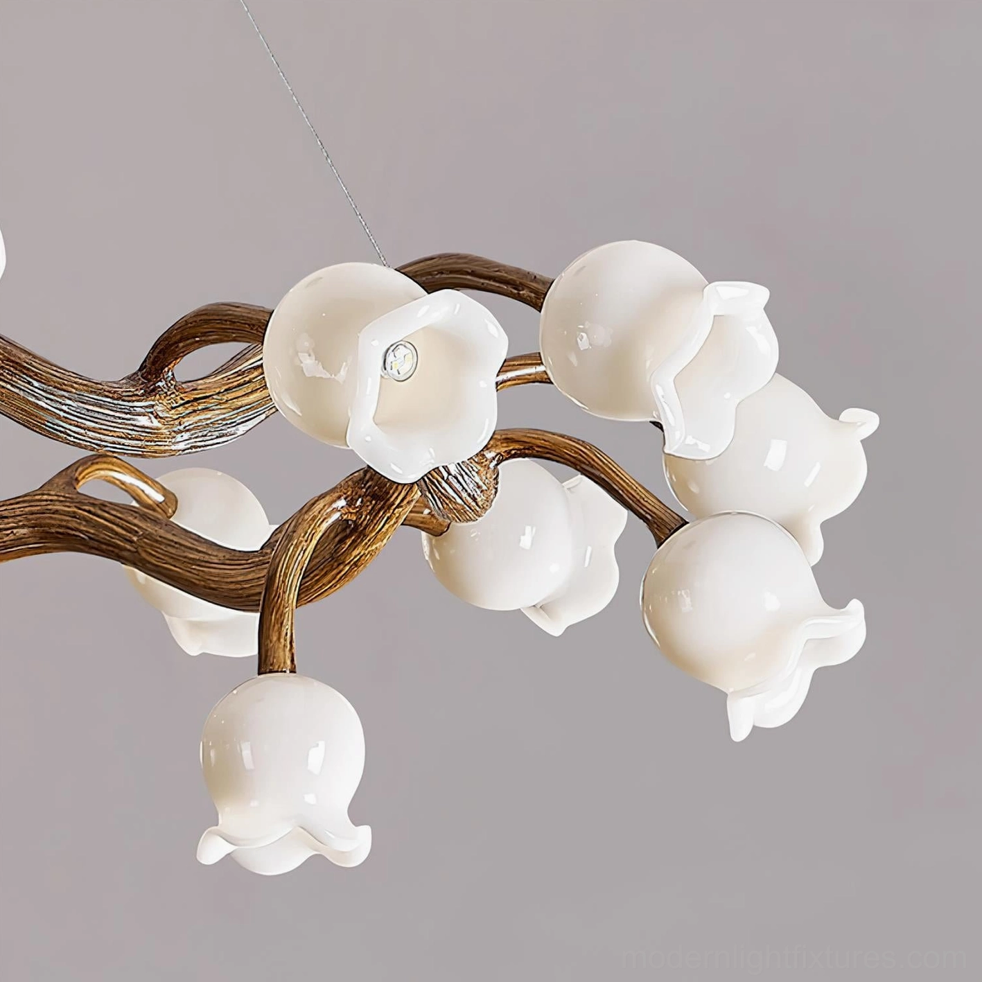 Flowers branch organic pendant light fixture wood-grain metal frame resin fiber glass shades
