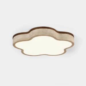 Fluffy cloud travertine ceiling light fixture front view on white background showing organic sculptural shape